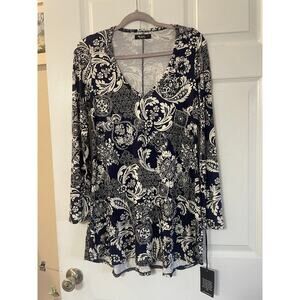 NWT Michael Lauren Kyle Paisley Navy and White long sleeved dress size Medium